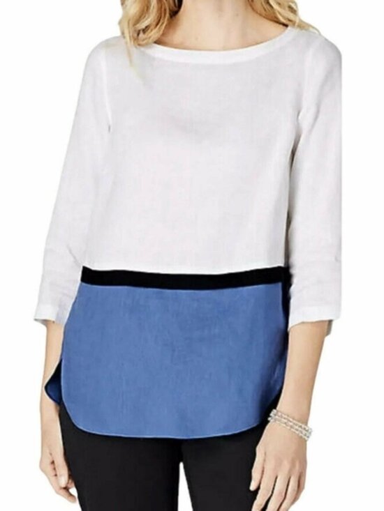 J. Jill Tops - J. Jill Love Linen Colorblock tunic top - blue and white Size M